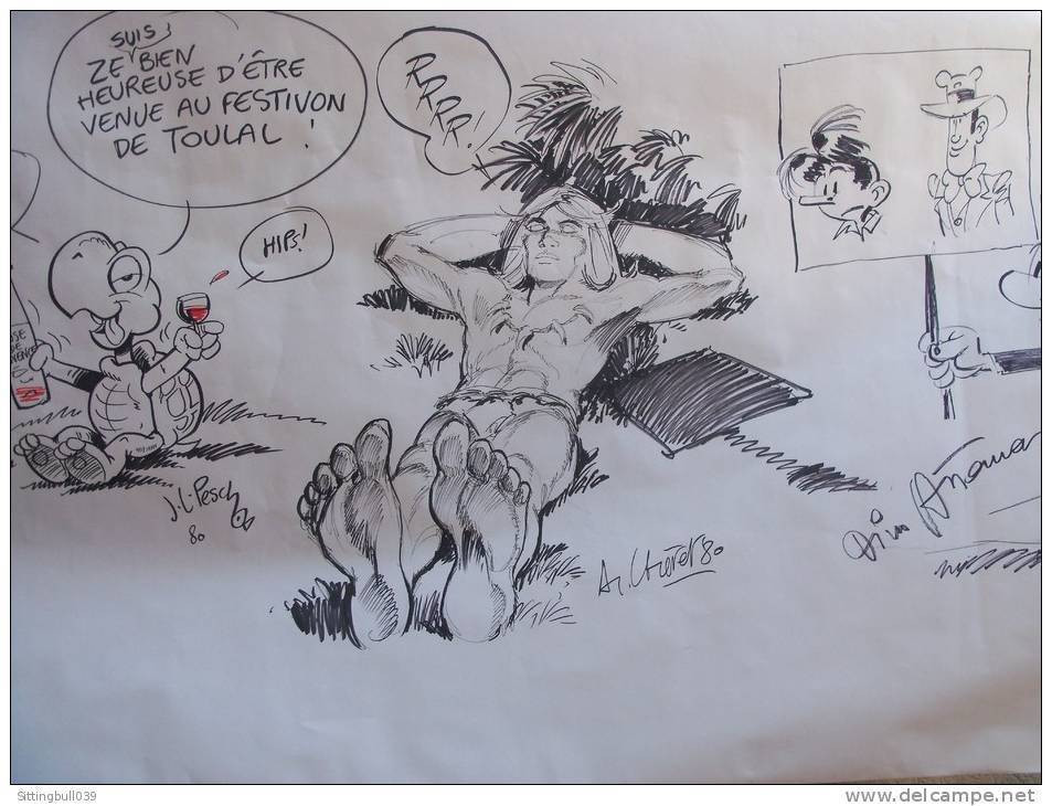 Attanasio, Chéret A., Pesch J.-L. TRÈS RARE TAC Au TAC. 5e Festival BD De TOULON 1980. Pièce De Collection Unique !! - Disegni Originali