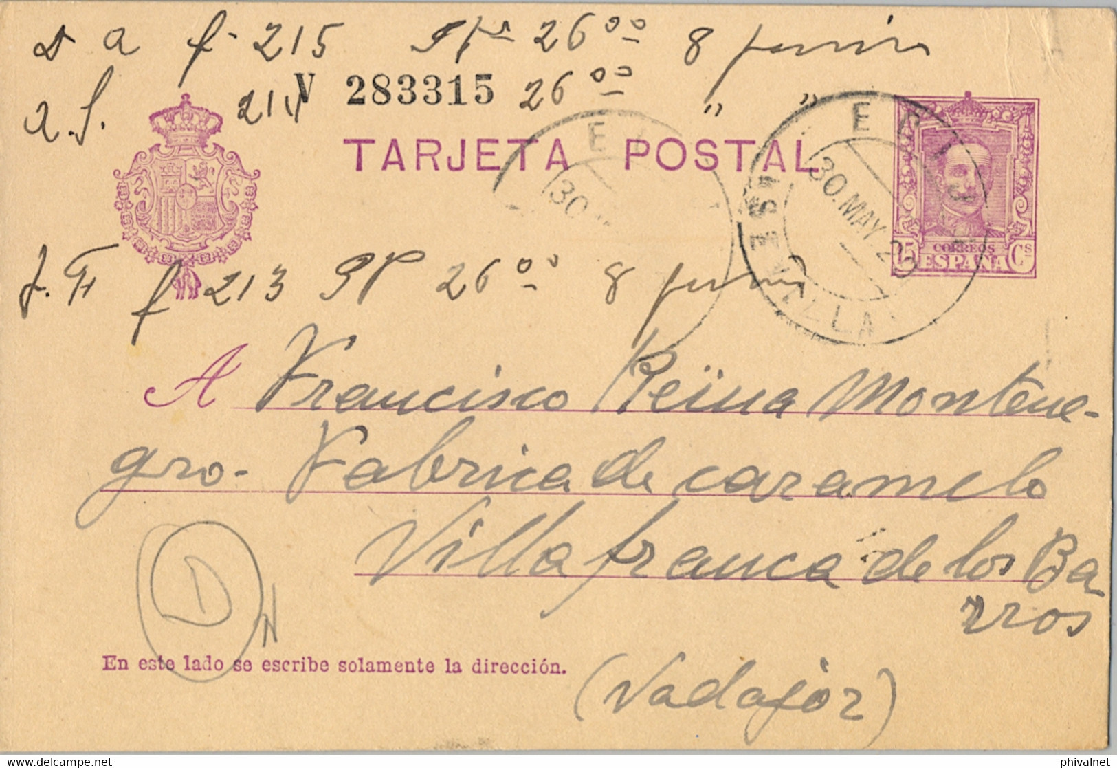 1929 SEVILLA , E.P. 57 CIRCULADO ENTRE ÉCIJA Y VILLAFRANCA DE LOS BARROS - 1850-1931
