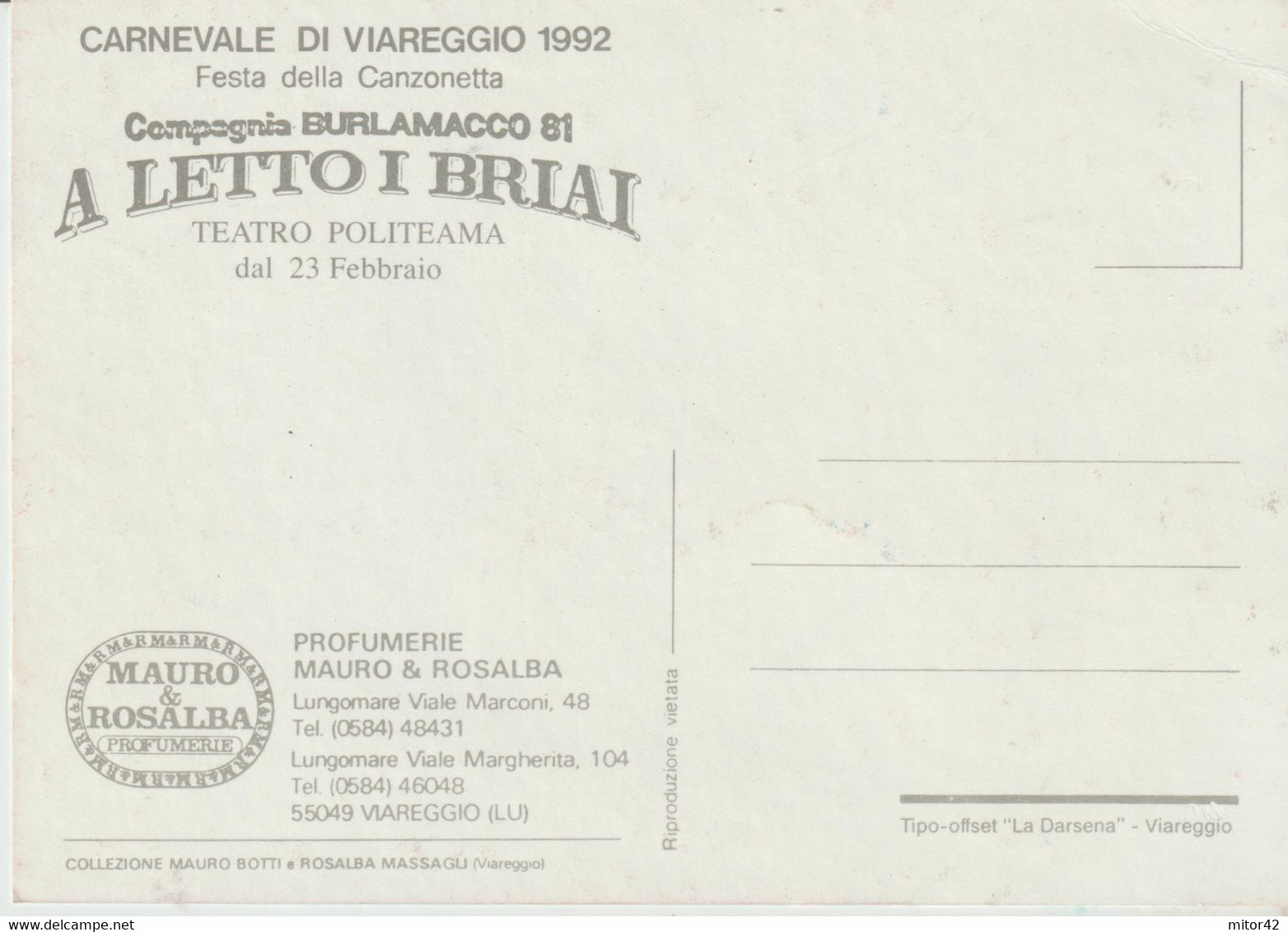 286-Carnevale Viareggio 1992-festa Della Canzonetta - Carnaval