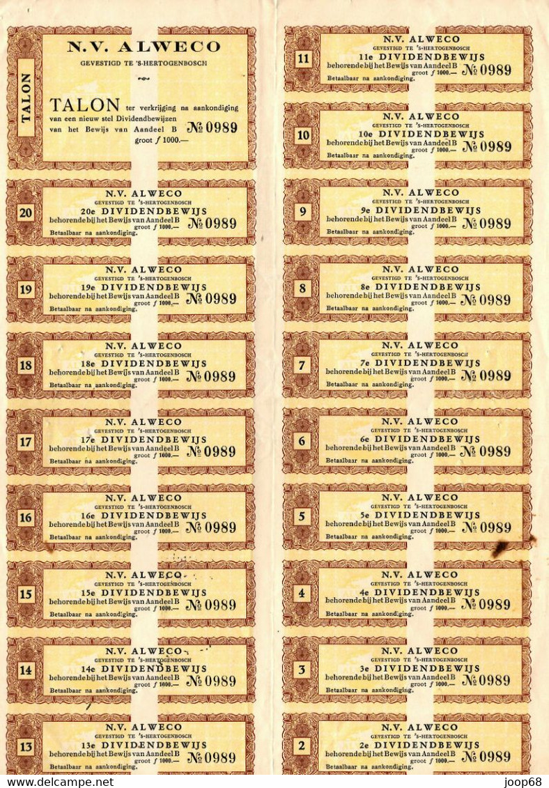 Aandeel N.V. Alweco Te S'-Hertogenbosch 1950 - Automobil