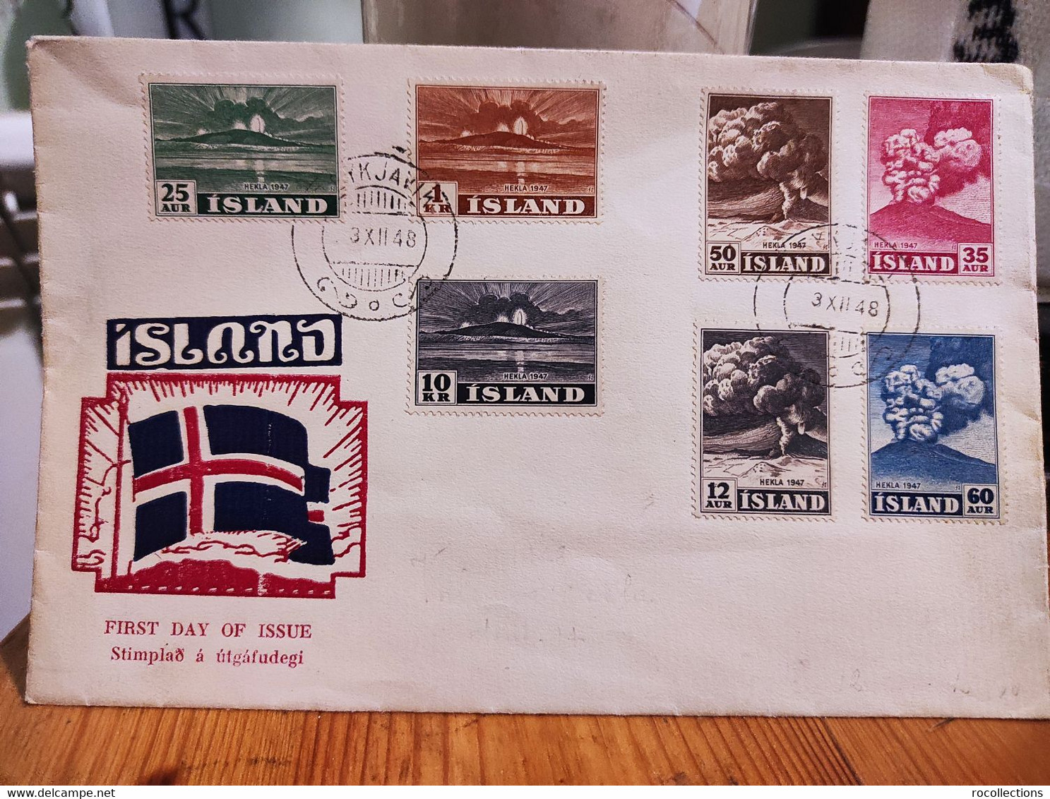 Iceland Island Cover First Day Of Issue 1948 Hekla Volcano 7 Stamp - Briefe U. Dokumente