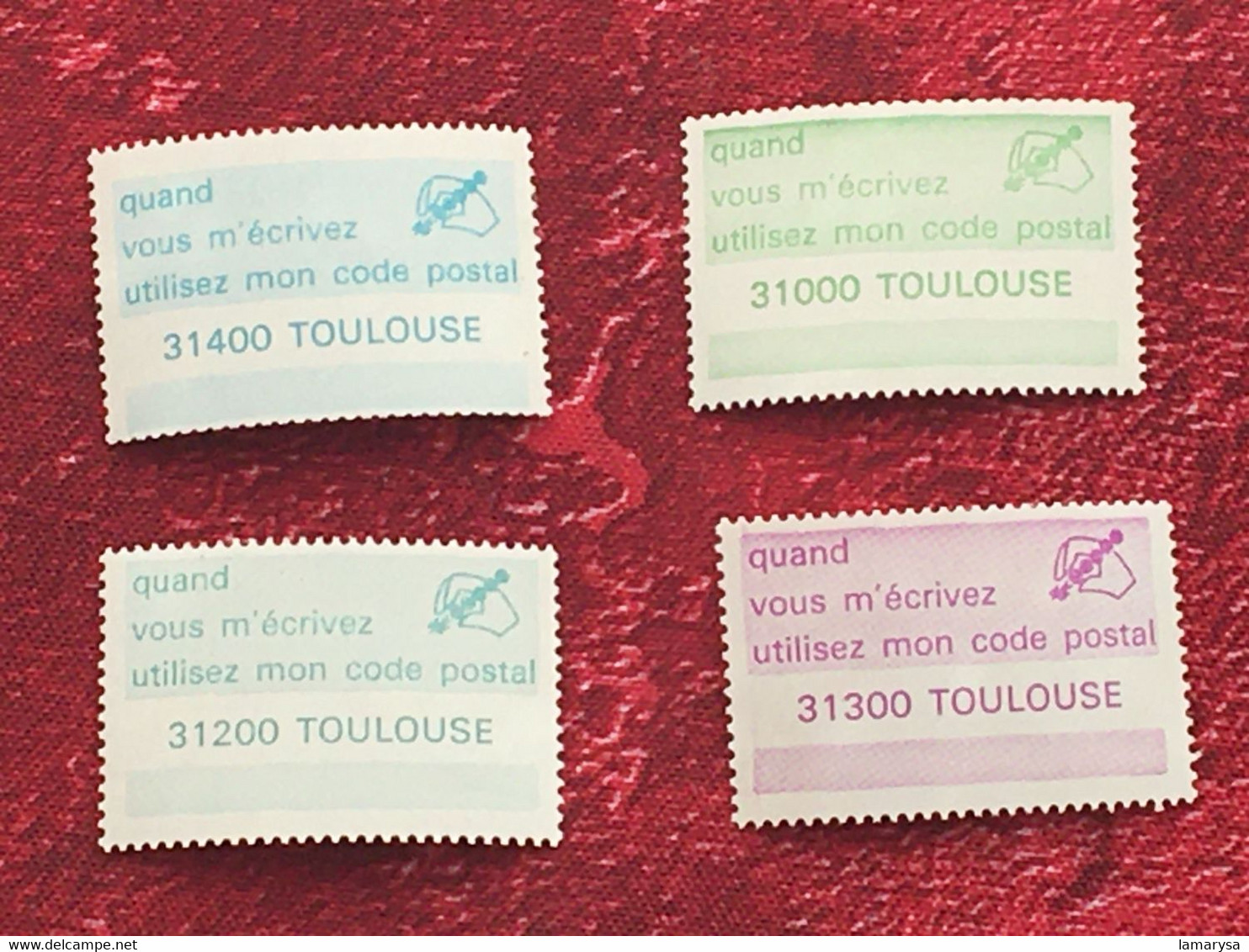 Le Code Postal-Lot 38 Vignette P.T.T. différentes villes-☛Erinnophilie,stamp,Timbre,Label,Sticker-Aufkleber-Bollo-Viñeta