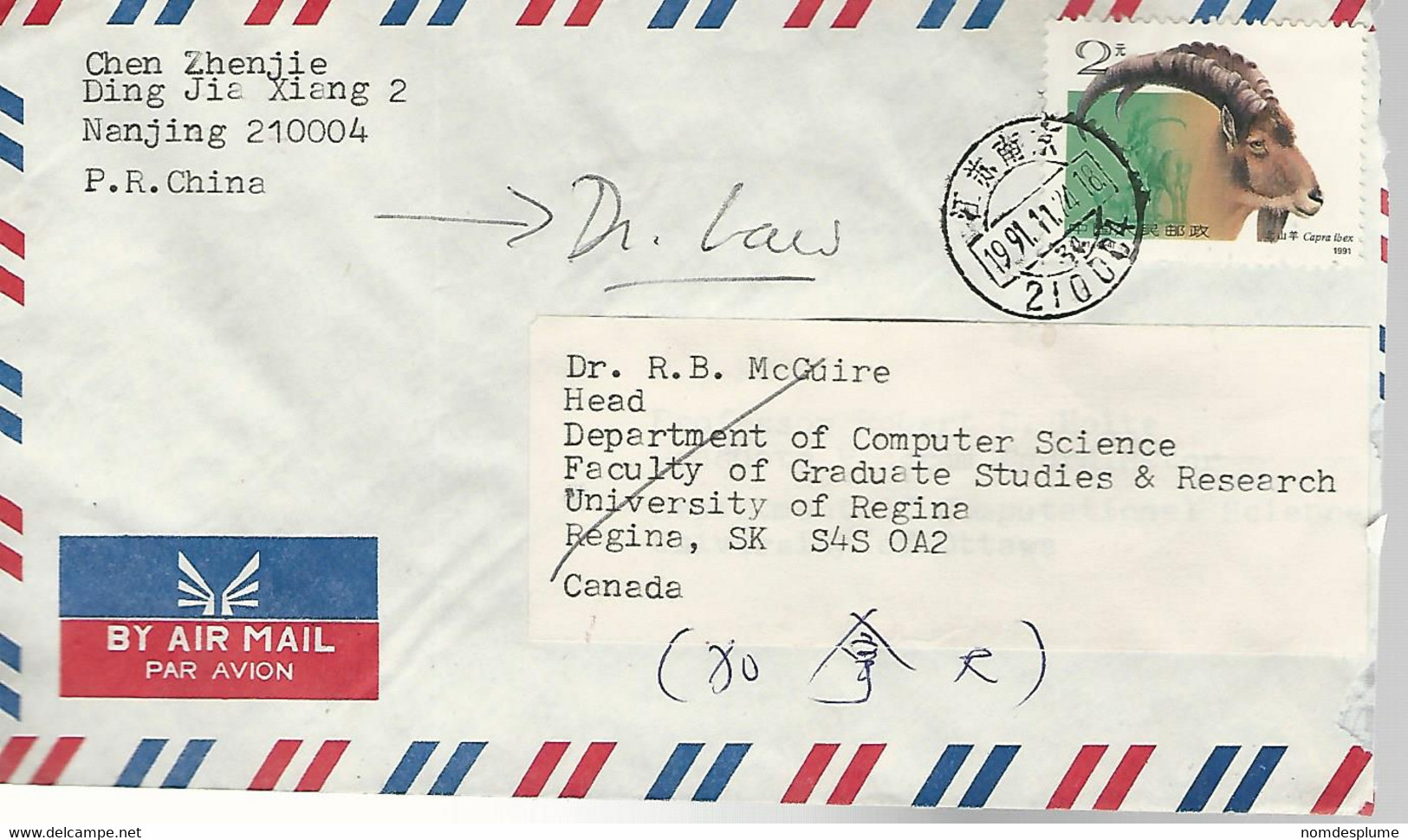 36835 ) China Cover To Canada - Lettres & Documents