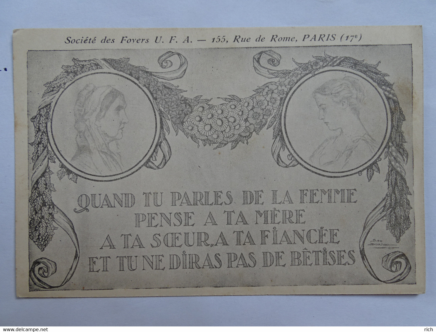 CPA Illustrateur Géo Dorival - Quand Tu Parles De La Femme Pense à Ta Mère... Foyers UF.A. 155 Rue De Rome, PARIS 17 - Dorival