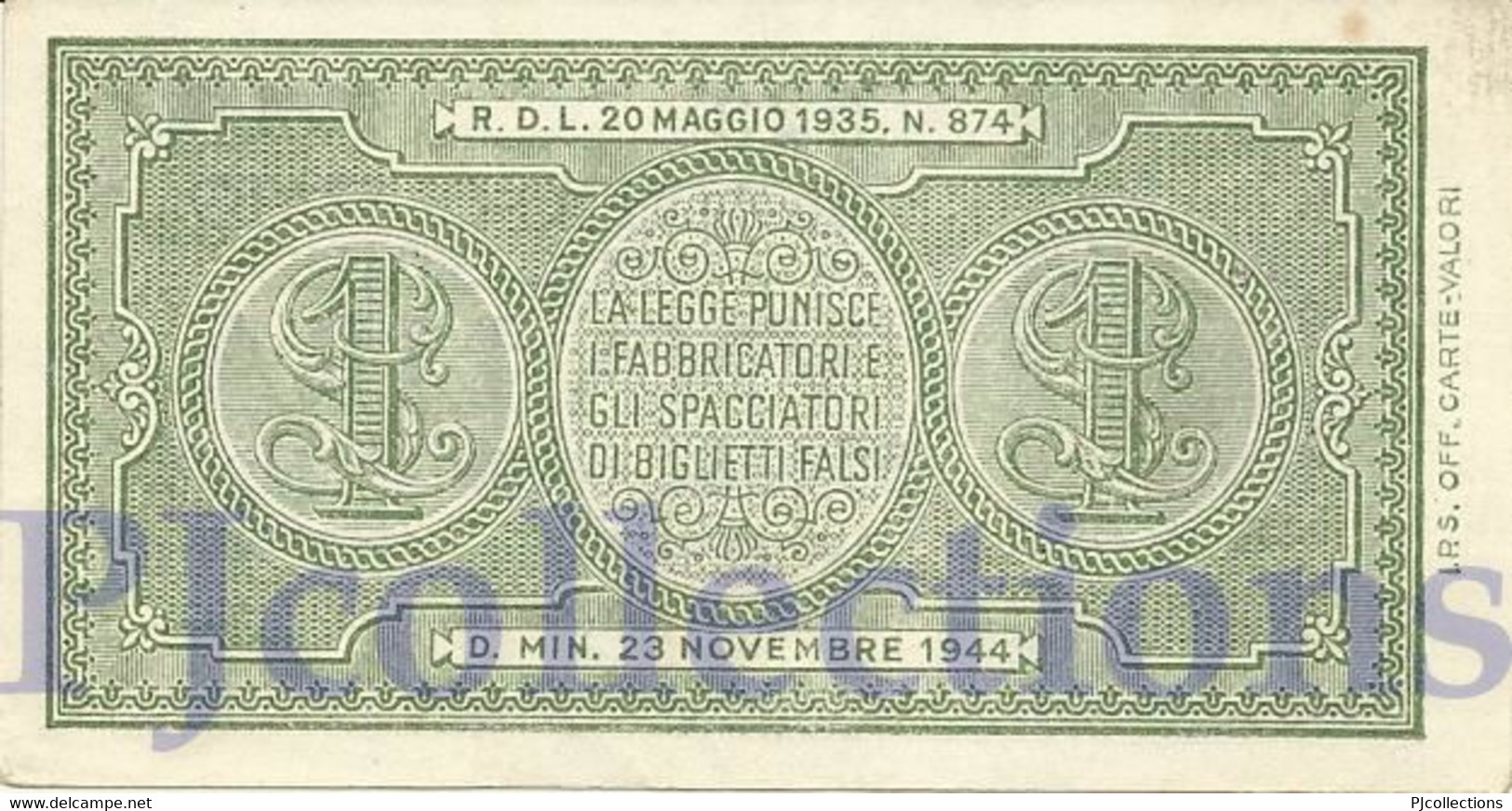 ITALY 1 LIRA 1944 PICK 29b XF/AU - Italia – 1 Lira