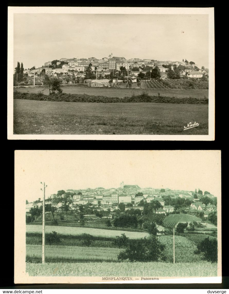 47 Lot Et Garonne Monflanquin Lot De 2 Cartes Vue Generale Panorama  ( Format 9cm X 14cm ) - Monflanquin