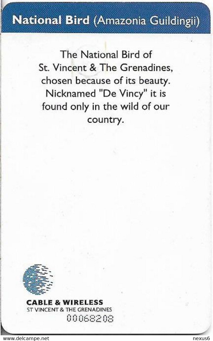 St. Vincent - C&W (Chip) - National Bird, Amazonia Guildingii, - Gem5 Red, 2000, 20EC$, Used - St. Vincent & The Grenadines