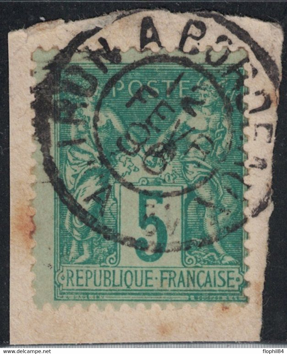 SAGE - N°75 - OBLITERATION - AMBULANT - IRUN A BORDEAUX 1er A - 12 FEVRIER 1896 - FRAGMENT DE LETTRE. - 1876-1898 Sage (Type II)