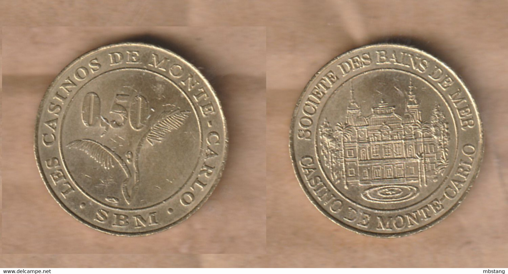 MONACO GETTONE TOKEN JETON FICHA CASINO MONTE CARLO  0,50 - Elongated Coins