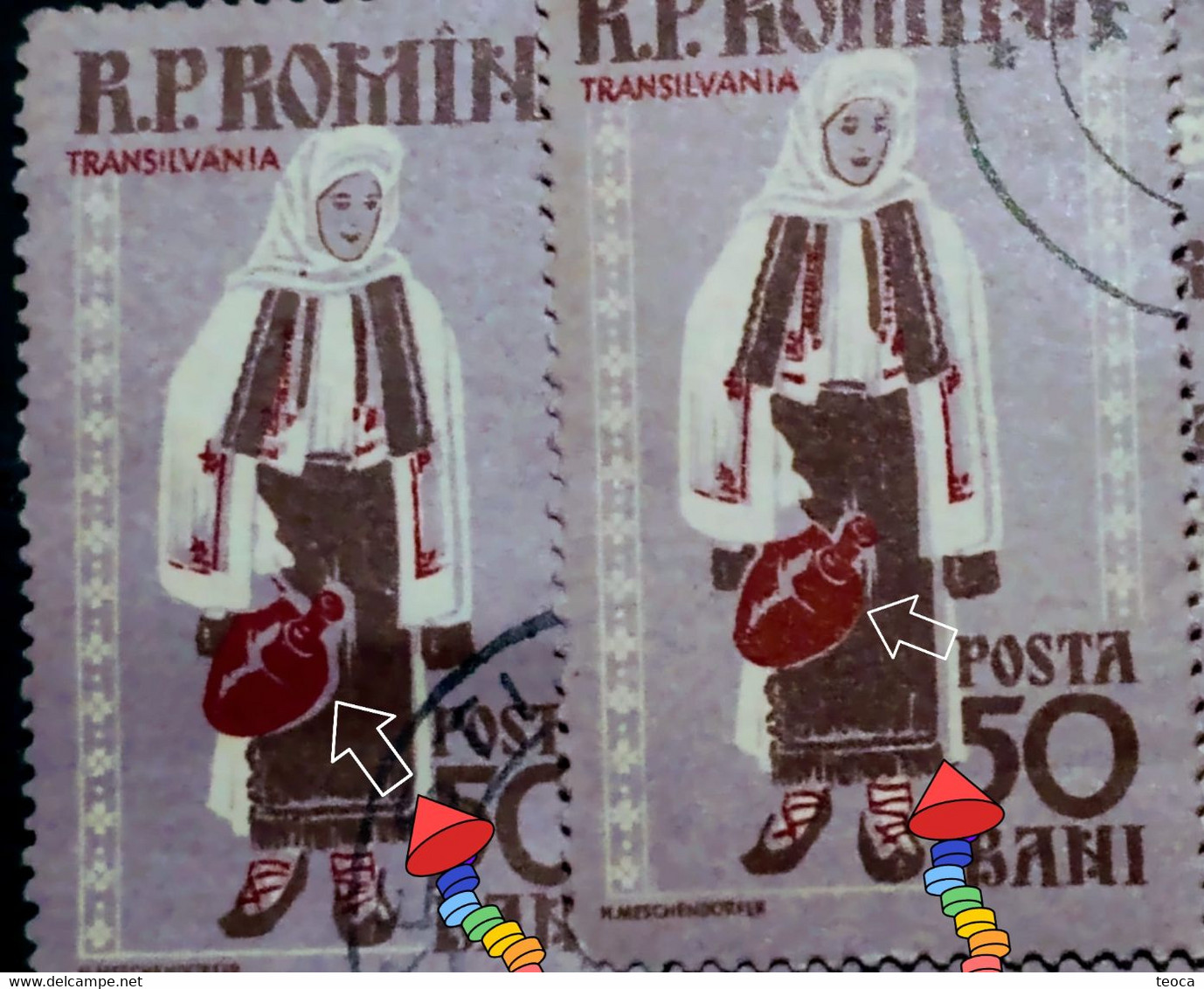 Errors Romania 1958 Mi 1742-1743 Printed With Misplaced Costumes Model Transilvania Area - Variedades Y Curiosidades