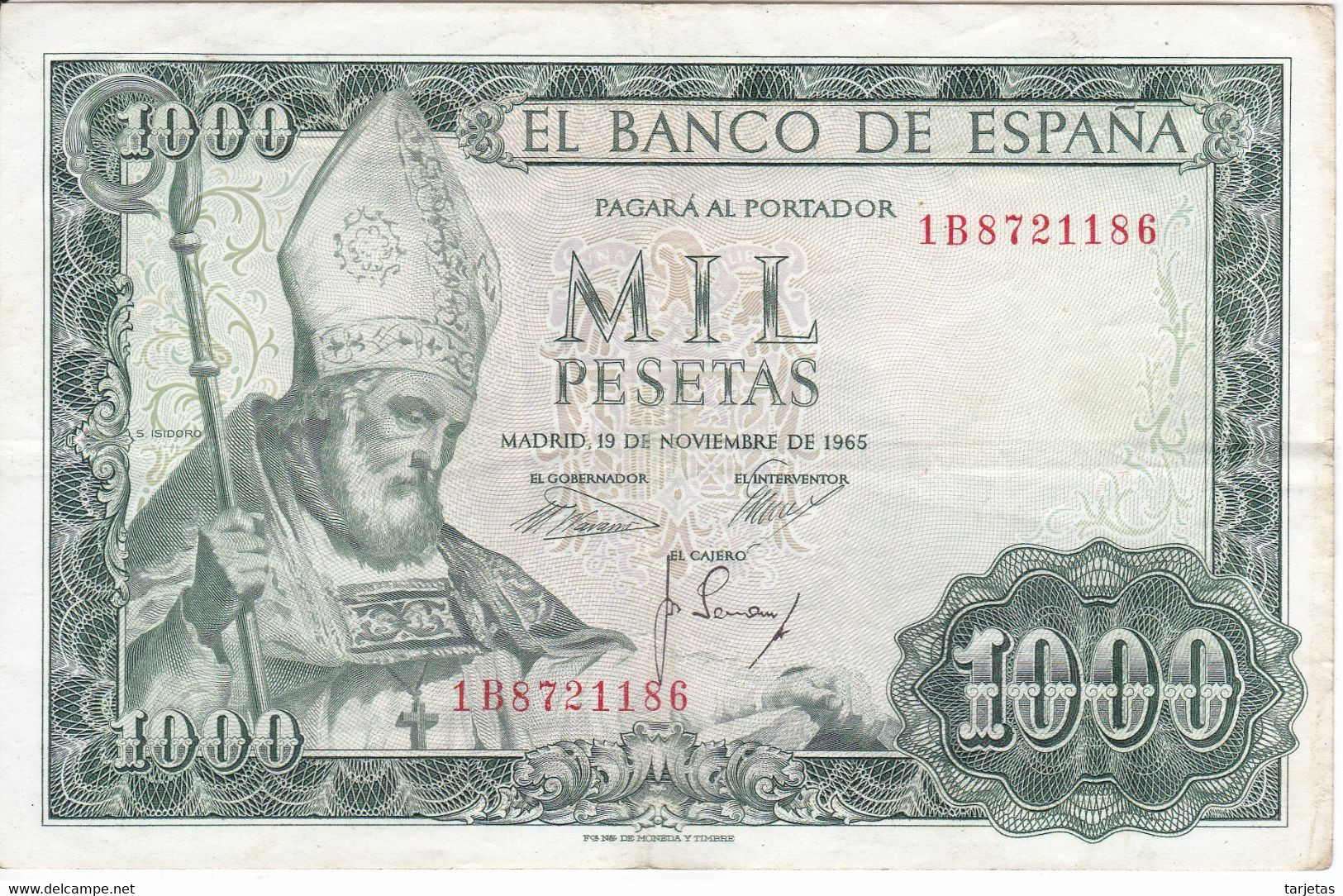 BILLETE DE 1000 PESETAS DEL AÑO 1965 DE S. ISIDORO SERIE 1B  (BANKNOTE) - 1000 Peseten