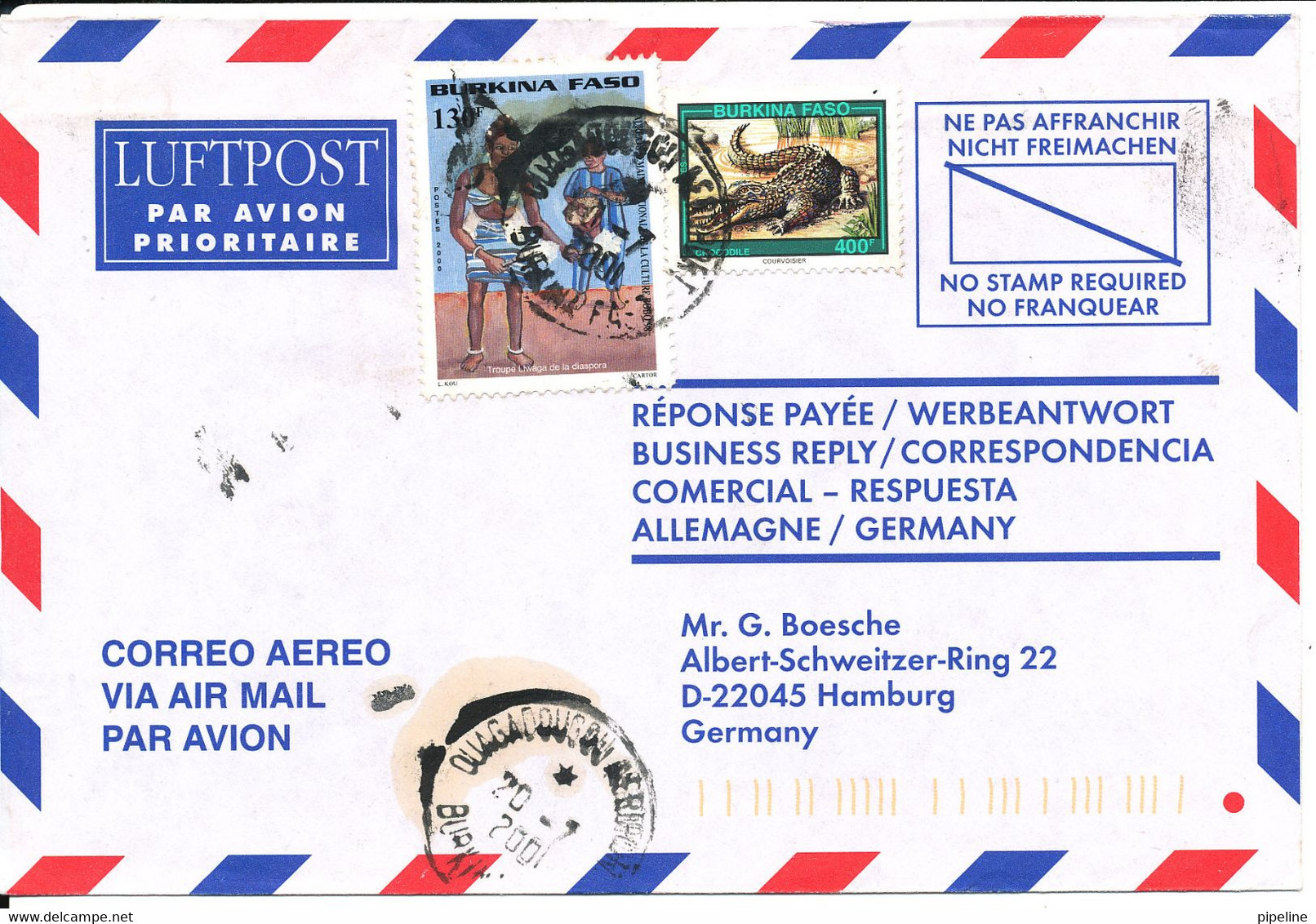 Burkina Faso Air Mail Cover Sent To Germany 30-7-2001 - Burkina Faso (1984-...)