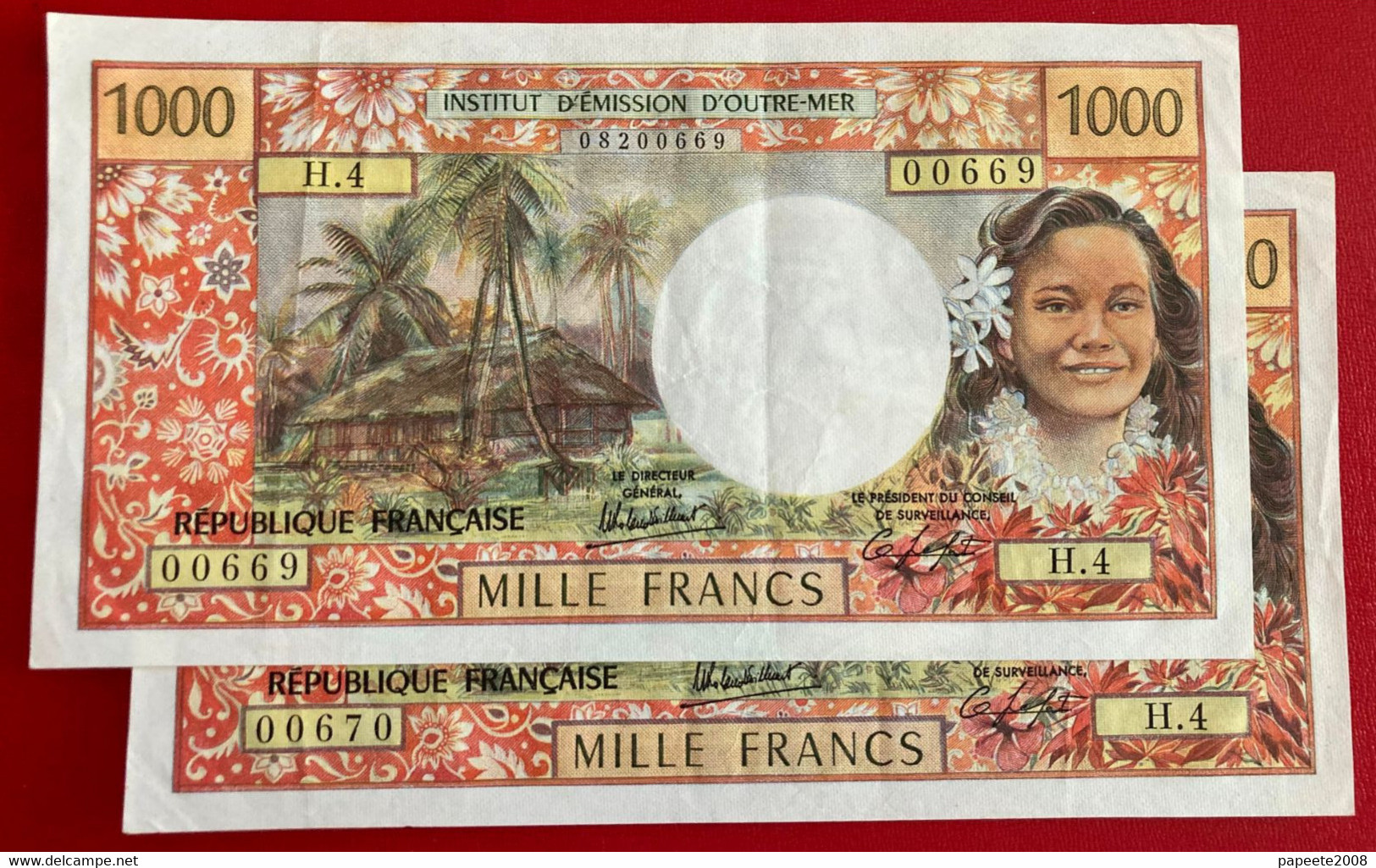 Polynésie Française - 1000 FCFP - Mention "PAPEETE" Au Verso - 2 X H.4 / Signatures Roland-Billecart / Leffort - SUP+ - Territoires Français Du Pacifique (1992-...)