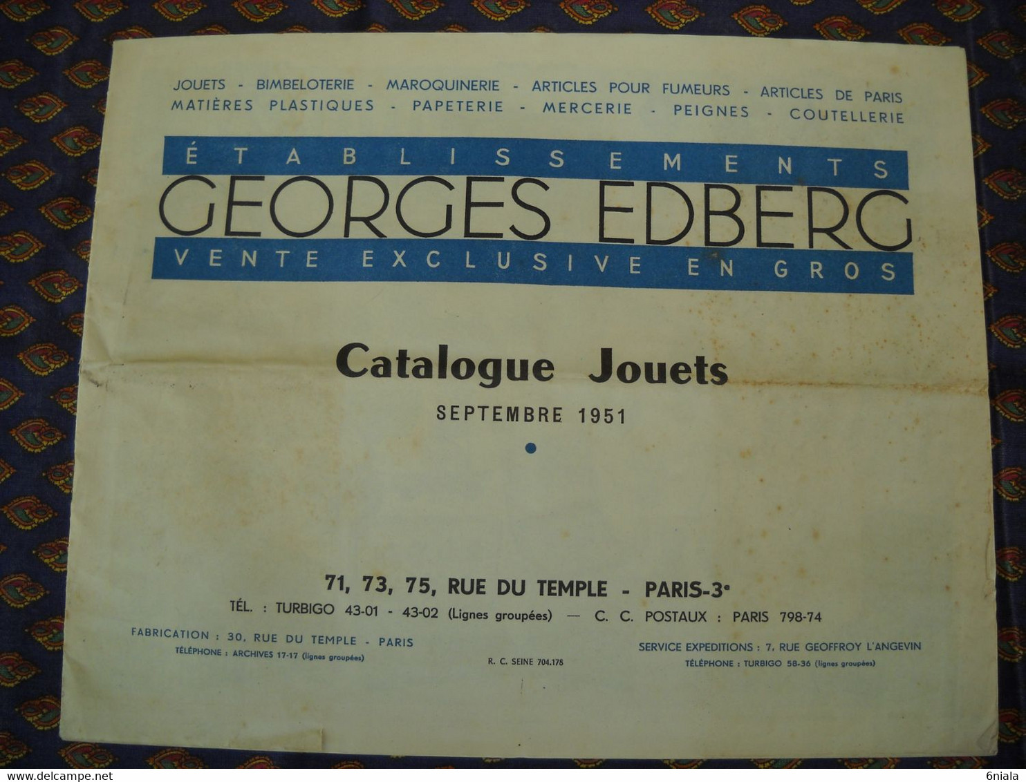 CATALOGUE JOUETS  Septembre 1951 GEORGES EDBERG PARIS  VENTE EXCLUSIVE EN GROS 16 PAGES  TARIFS - Werbung