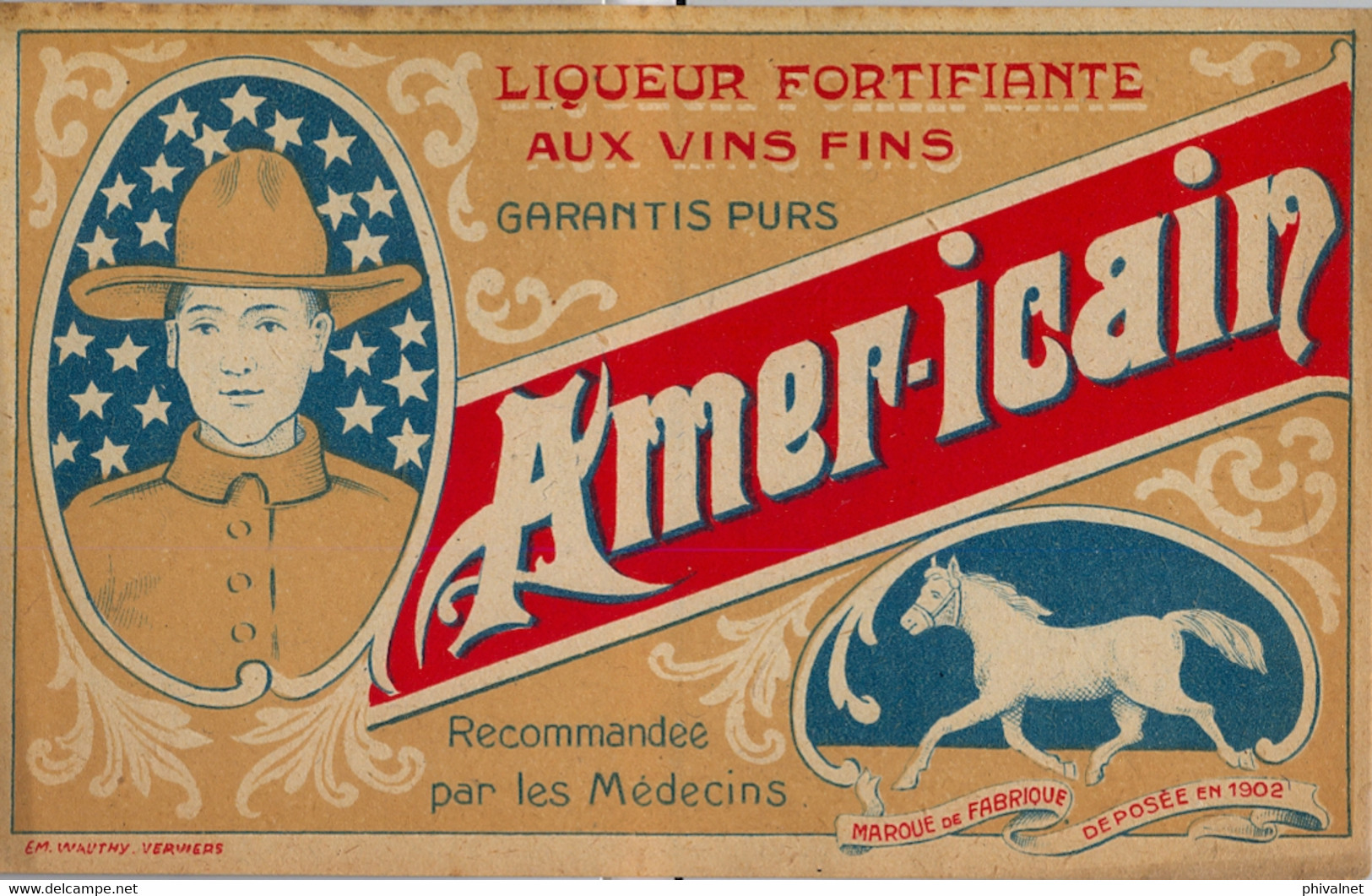 BEBIDAS / ETIQUETA - AMERICAIN , LIQUEUR FORTIFIANTE AUX VINS FINS , FORMATO : 140 X 85 - Alcoli E Liquori