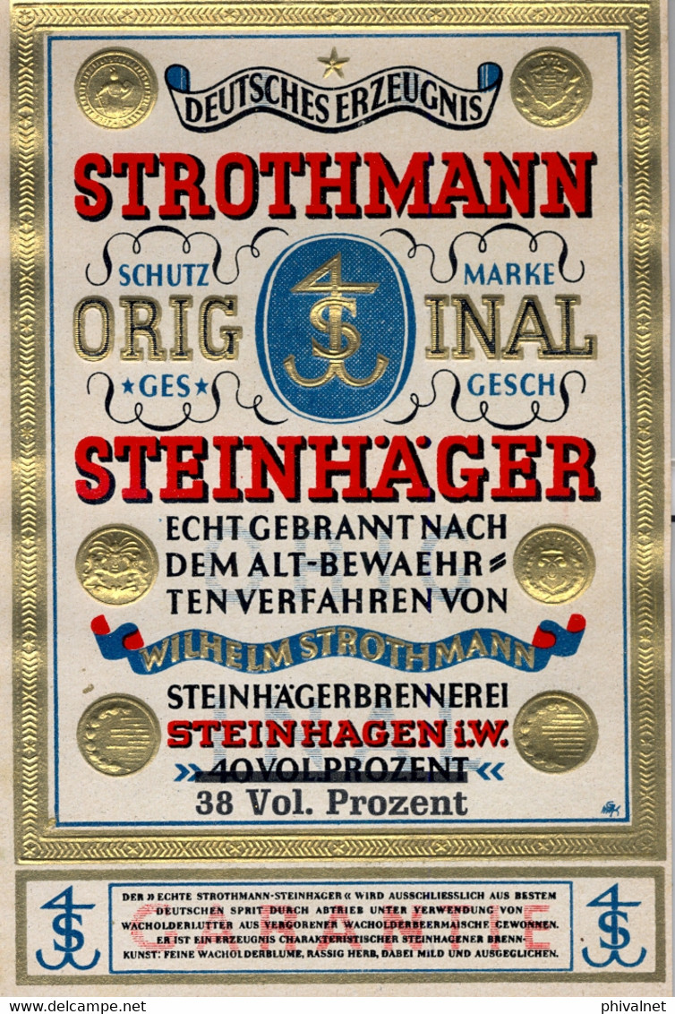 BEBIDAS / ETIQUETA - STROTHMANN , STEINHAGER   , FORMATO : 90 X 135 - Alcoli E Liquori