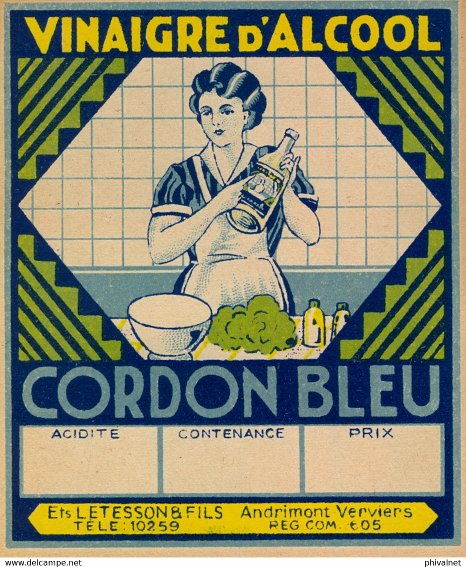 BEBIDAS / ETIQUETA - VINAIGRE D' ALCOHOL - CORDON BLEU  , FORMATO : 100 X 120 - Alcohols & Spirits