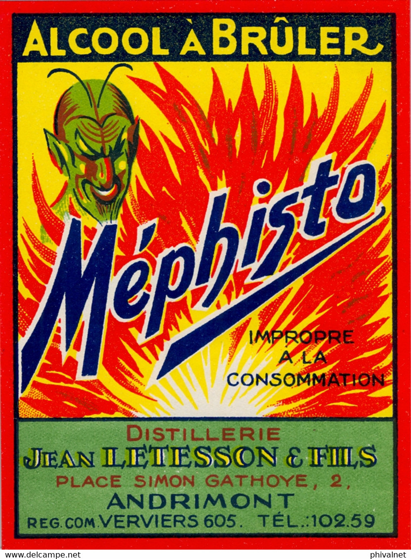 BEBIDAS / ETIQUETA - ALCOOL Á BRÚLER - MÉPHISTO , DISTILLERIE  ANDRIMONT  , FORMATO : 90 X 120 - Alkohole & Spirituosen