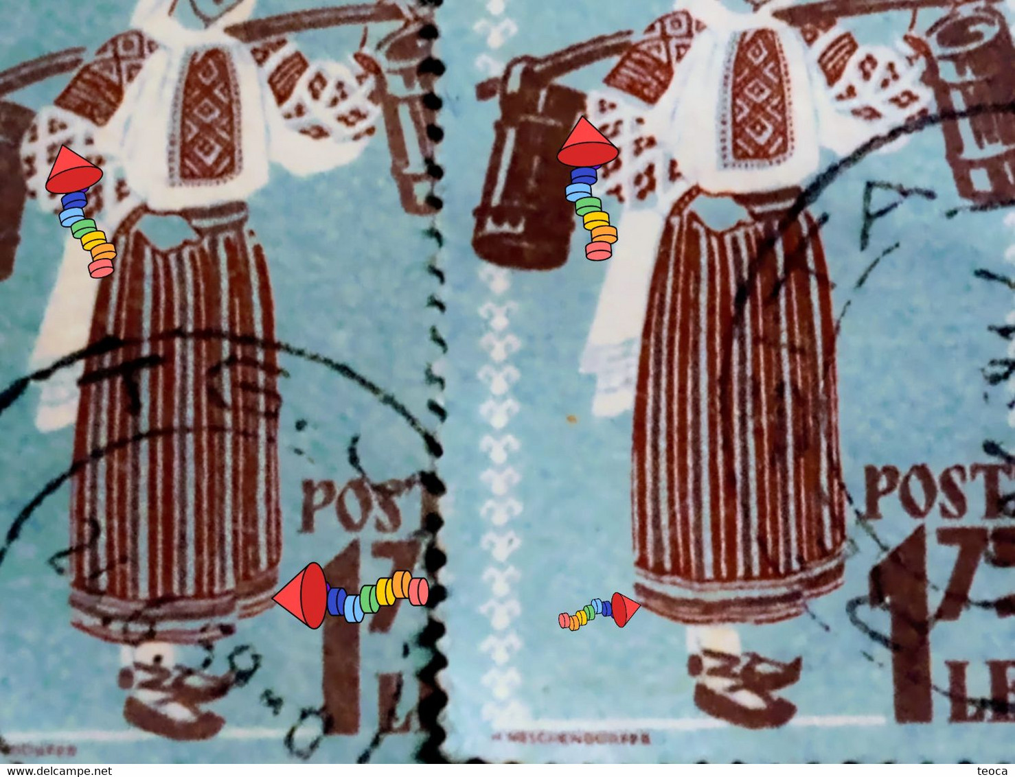 Errors Romania 1958 Mi 1748-1749 Printed With Misplaced Costume Traditional From Moldavia Area - Plaatfouten En Curiosa