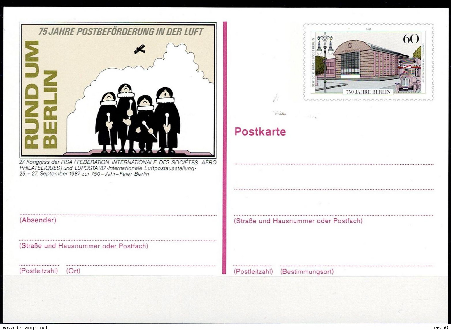 Berlin - Ganzsache Zur LUPOSTA (MiNr: P 127) 1987  Ungebraucht - Postcards - Mint