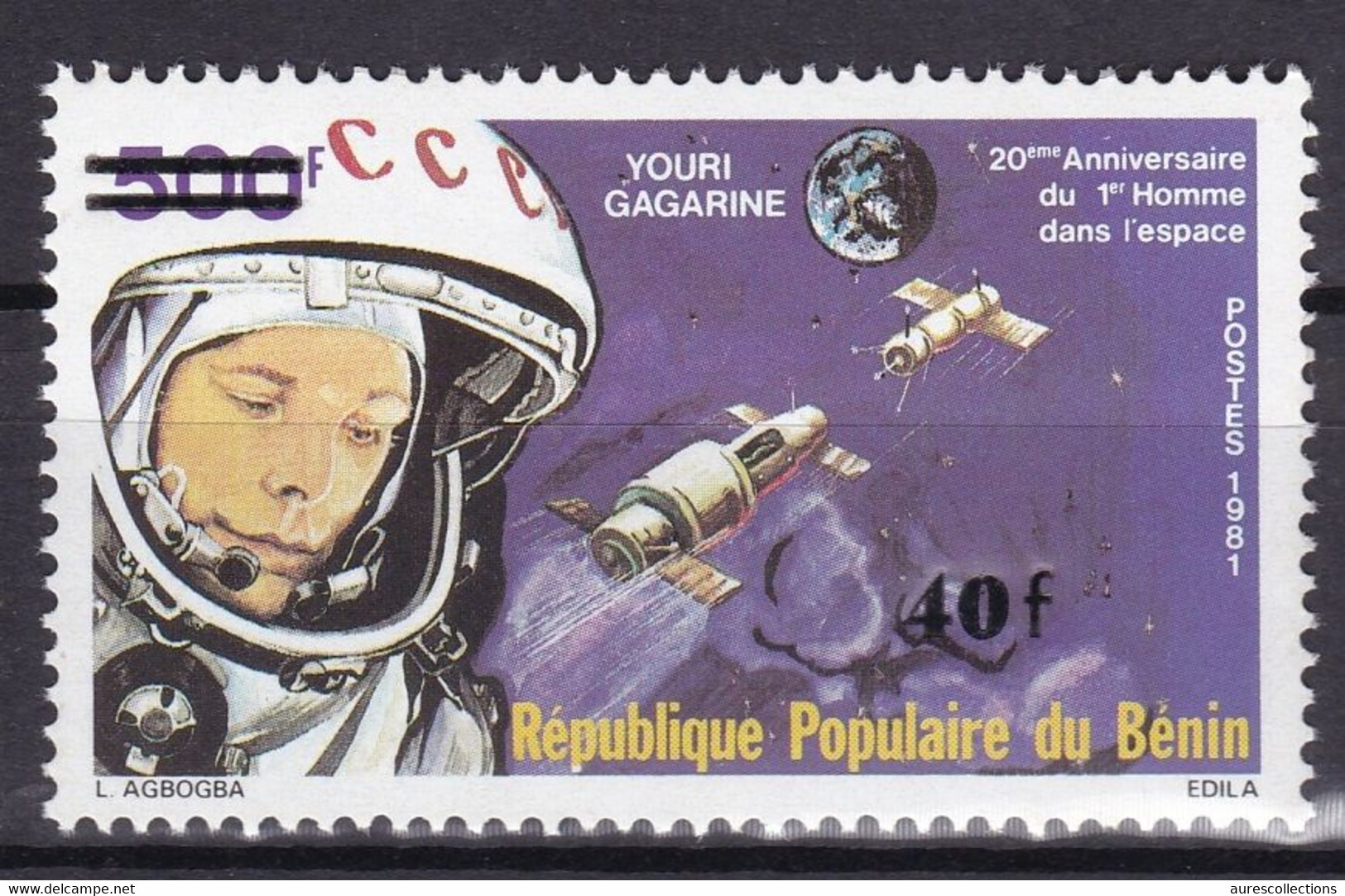 BENIN 1984 MICHEL 362 40F /500F - YOURI GAGARINE PREMIER HOMME DANS L' ESPACE SPACE OVERPRINT SURCHARGE OVERPRINTED MNH - Bénin – Dahomey (1960-...)