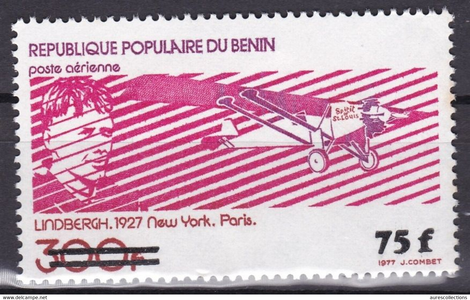 BENIN 1985 MICHEL 391 75F /300F - LINDBERGH NEW YORK PARIS AVION AVIONS AIRCRAFT - OVERPRINT SURCHARGE OVERPRINTED MNH - Bénin – Dahomey (1960-...)