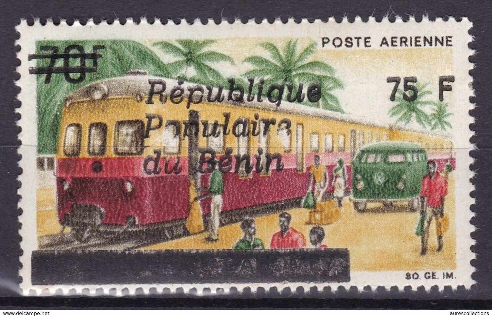 BENIN 1986 MICHEL 430 75F /70F - TRAIN TRAINS VOLKSWAGEN VW RAILWAYS VAN CAMIONNETTE OVERPRINT SURCHARGE OVERPRINTED MNH - Bénin – Dahomey (1960-...)