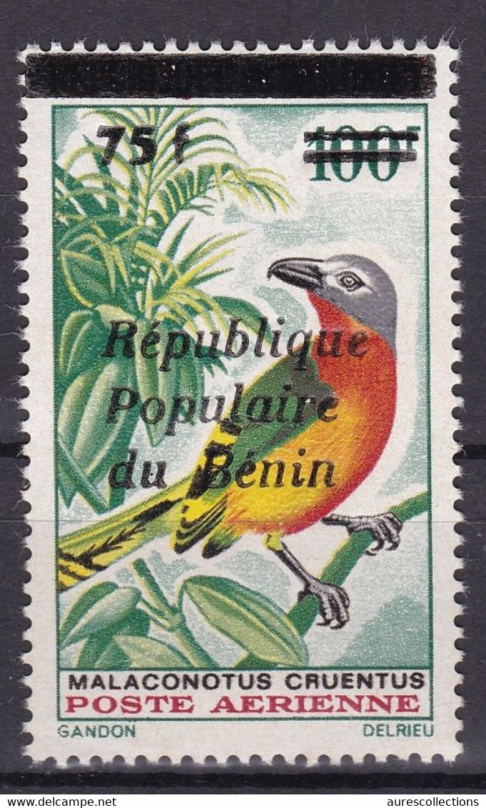 BENIN 1986 MICHEL 431 75F /100F - MALACONOTUS CRUENTUS BIRD BIRDS OISEAU OISEAUX - OVERPRINT SURCHARGE OVERPRINTED MNH - Bénin – Dahomey (1960-...)