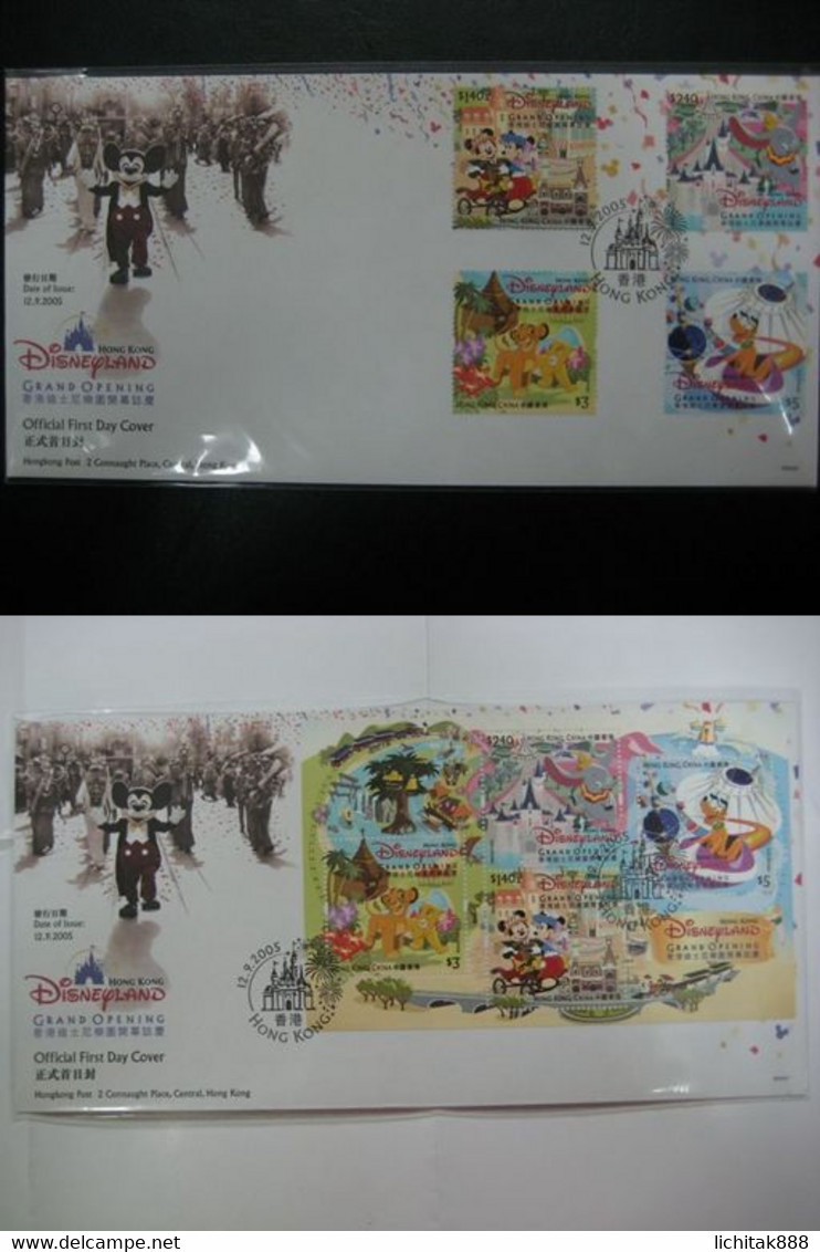 China Hong Kong 2005 Opening Of Disneyland Disney Cartoon Micky Stamp & S/S FDC - FDC