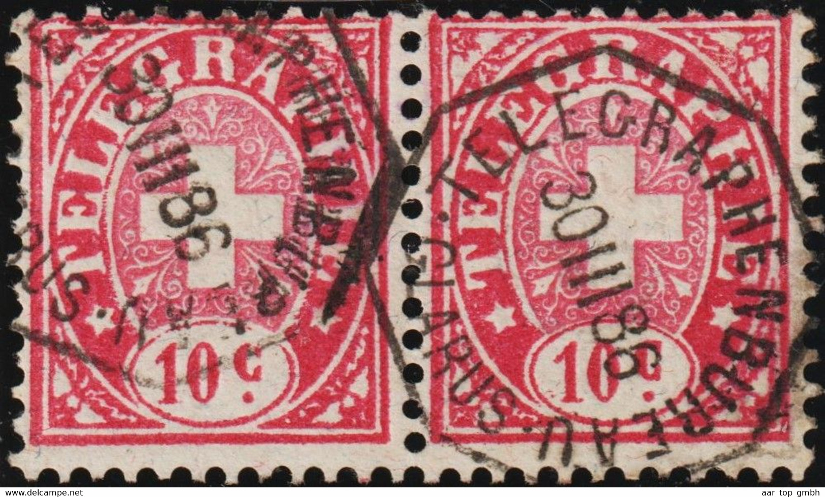 Heimat GL Glarus 1888-03-30 Sw Auf Telegraphen-Marke Paar 10 Rp. Zu#14 - Telegraafzegels