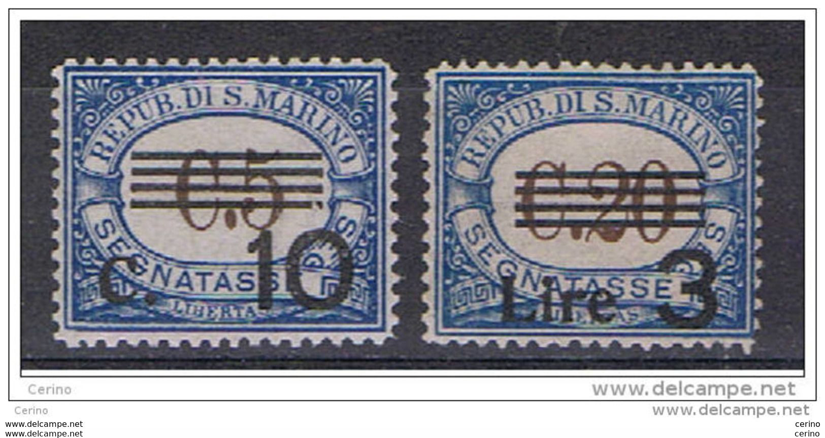 SAN  MARINO:  1940  TASSE  SOPRASTAMPATI  -  2  VAL. L. -  SASS. 60 + 63 - Postage Due