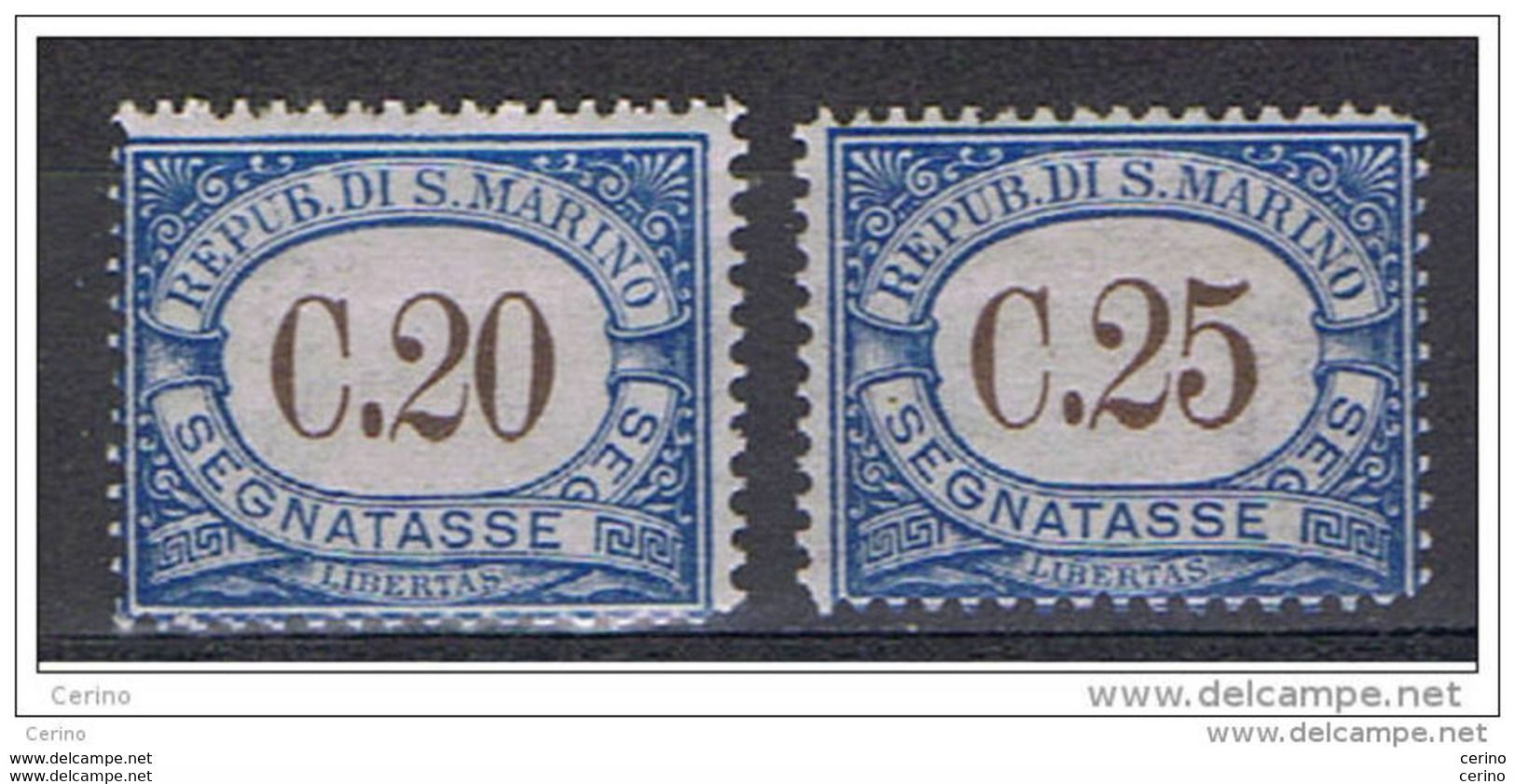 SAN  MARINO:  1939  TASSE  SOPRASTAMPATI  -  2  VAL. L. -  SASS. 56 + 57 - Timbres-taxe