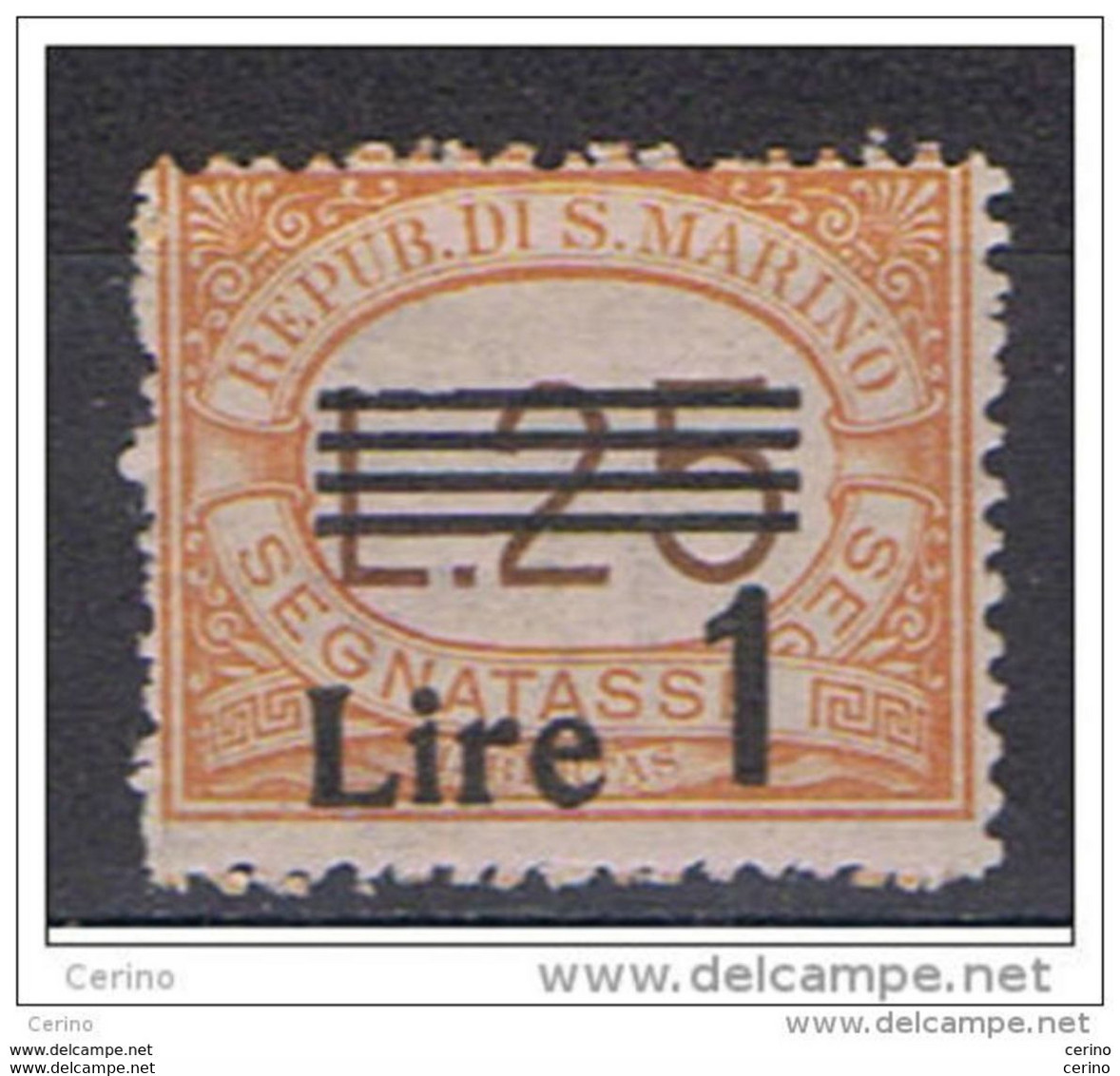 SAN  MARINO:  1936/39  TASSE  SOPRASTAMPATO  -  £.1/£.25  ARANCIO  L. -  SASS. 52 - Timbres-taxe