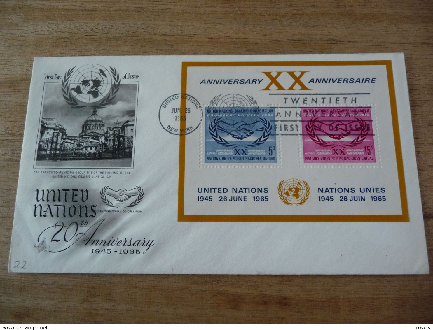 (7) UNITED NATIONS -ONU - NAZIONI UNITE - NATIONS UNIES * FDC 1965 ,United Nations 20th Anniversary . - Lettres & Documents