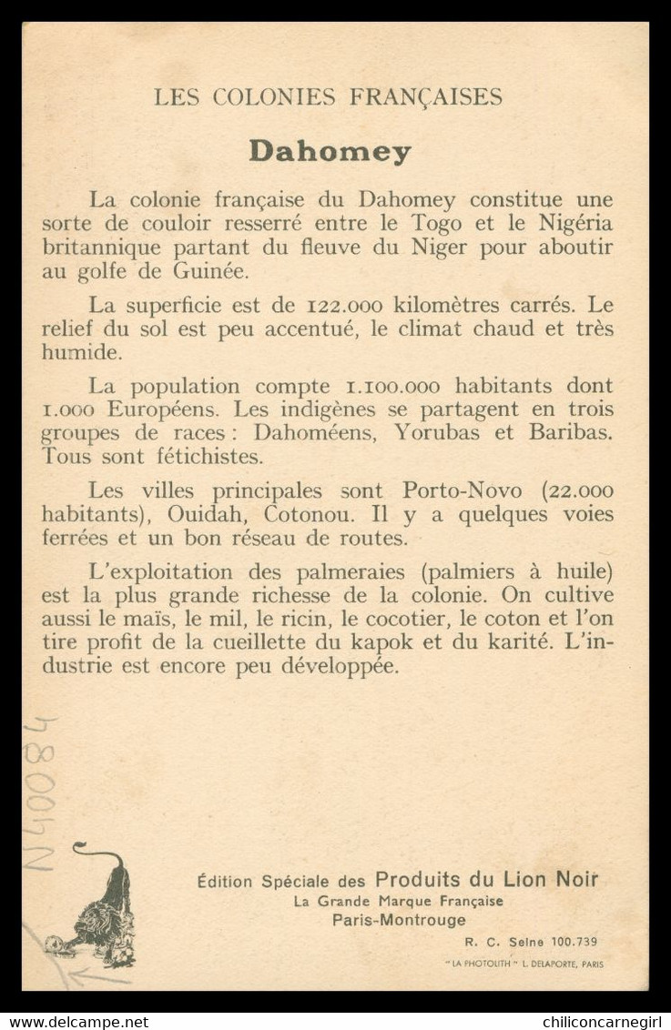 * Colonies Françaises - Le Dahomey - Nigéria - Togo - Culture - Plan - Edit. LION NOIR - Dahomey