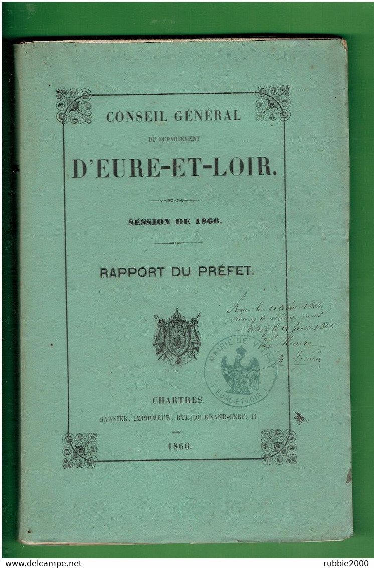 MAIRIE DE VITRAY EN BEAUCE 1866 AUTOGRAPHE DU MAIRE M. GUERIN SUR RAPPORT DU PREFET CONSEIL GENERAL EURE ET LOIR - Centre - Val De Loire