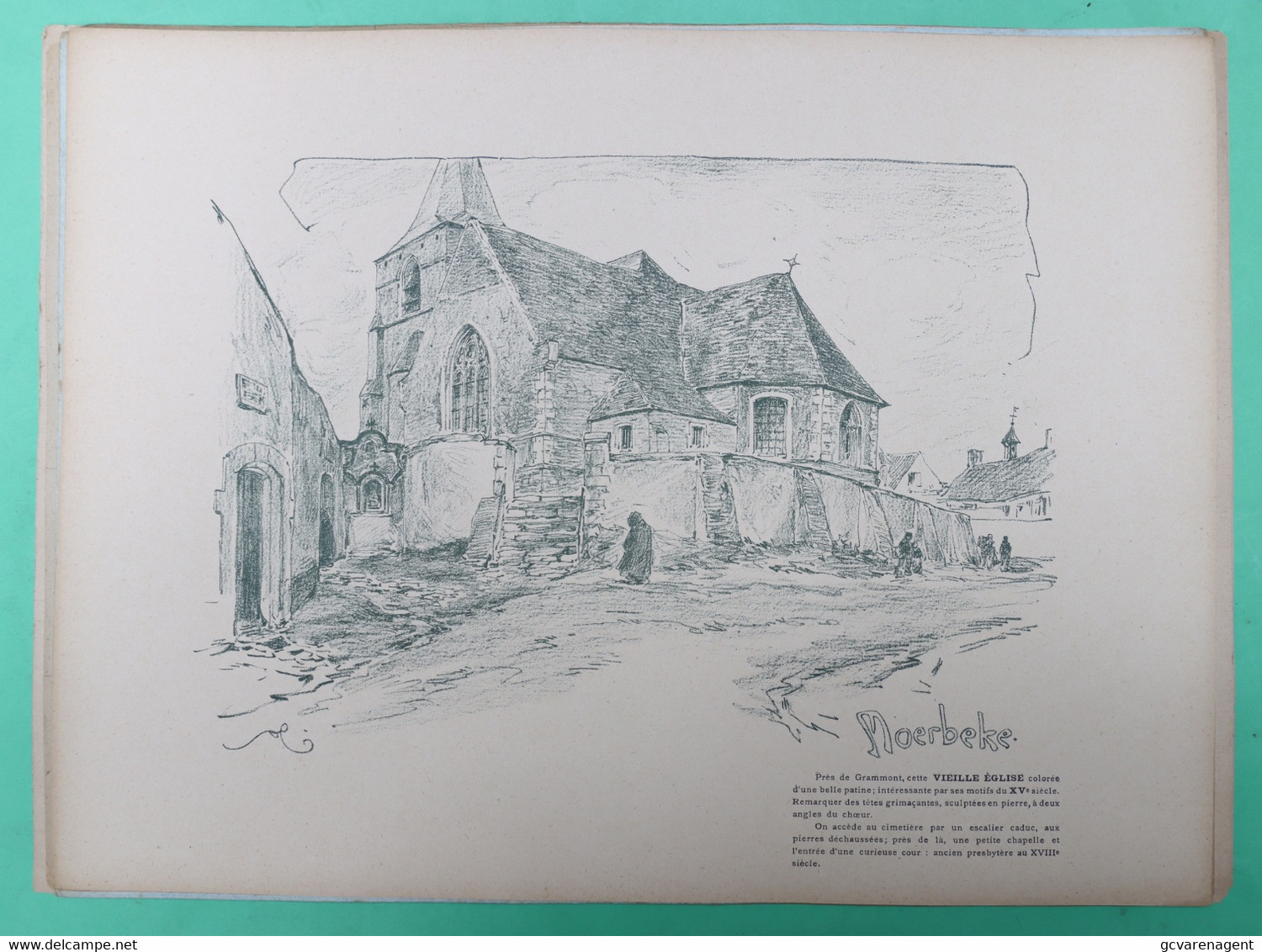 MOERBEKE       LITHOGRAPHIE ARMAND HEINS  - 36 X 28 CM   ==  VIEILLE EGLISE    2 SCANS - Moerbeke-Waas