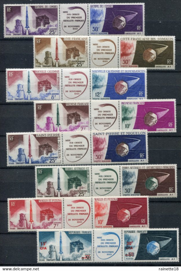 Lancement Du 1er Satellite Français Timbres ** 7 Pays + Réunion - 1966 Lancement 1e Satellite Française à Hammaguir