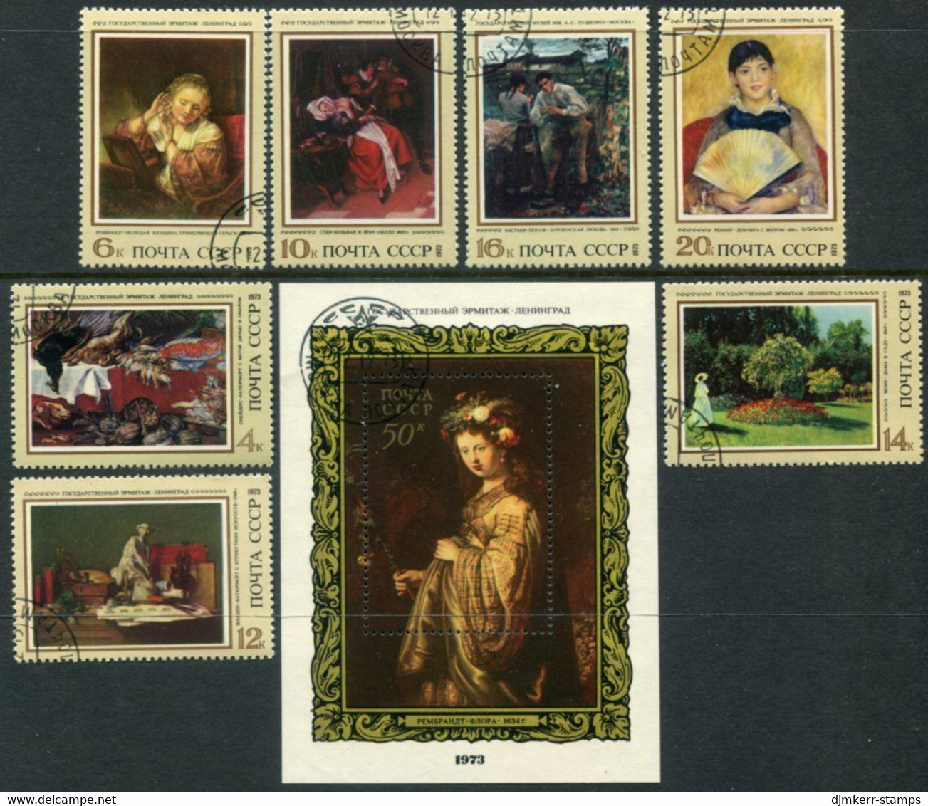 SOVIET UNION 1973 Foreign Paintings Used  Michel 4187-93 + Block 92 - Used Stamps