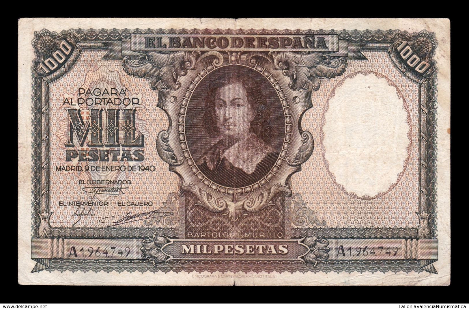 España Spain 1000 Pesetas Bartolome Murillo 1940 Pick 120 Serie A T. 749 BC+ F+ - 1000 Pesetas