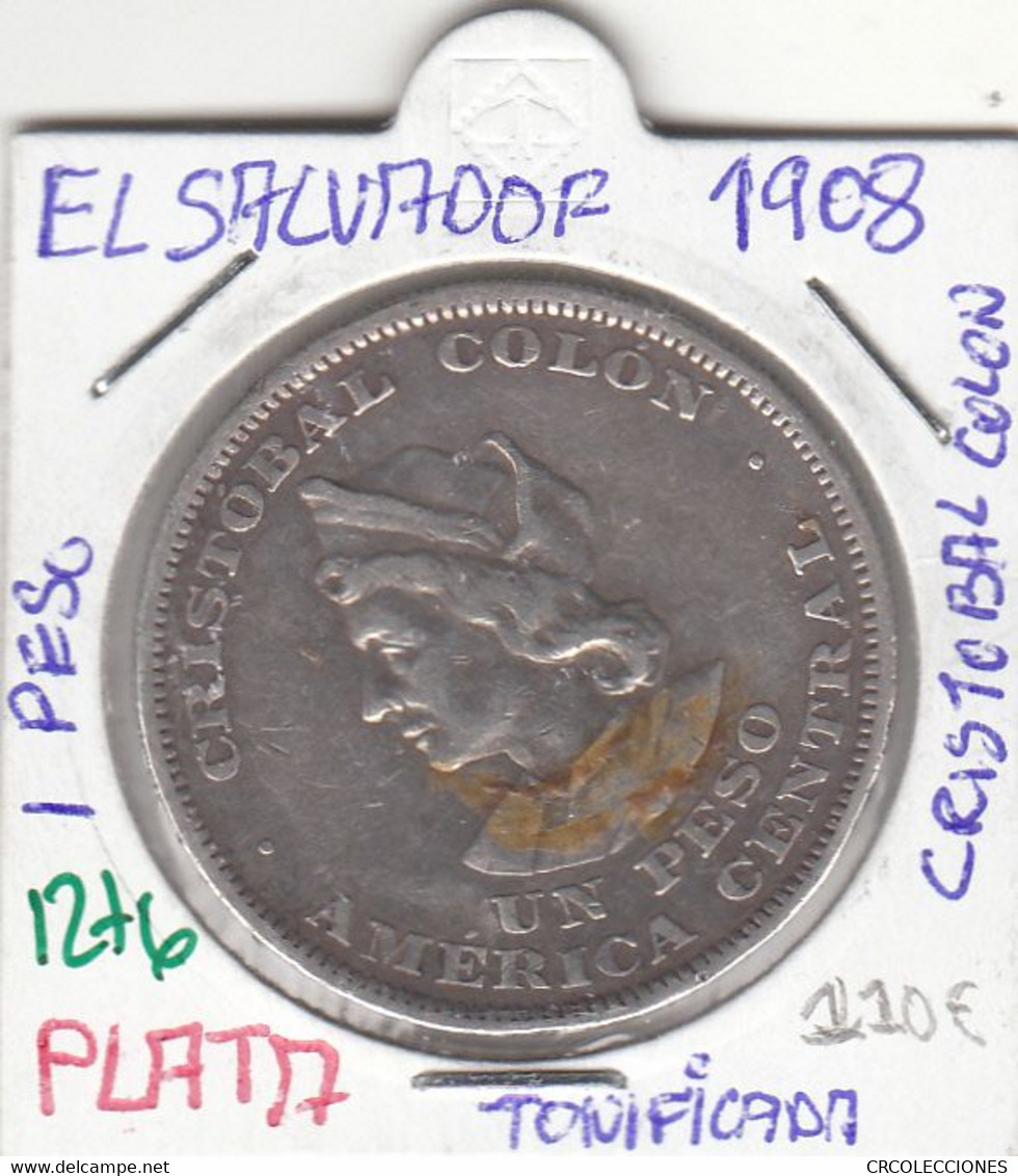 CR1276BIS MONEDA EL SALVADOR 1 PEDO 1908 CRISTOBAL COLON PLATA MBC 110 - Salvador