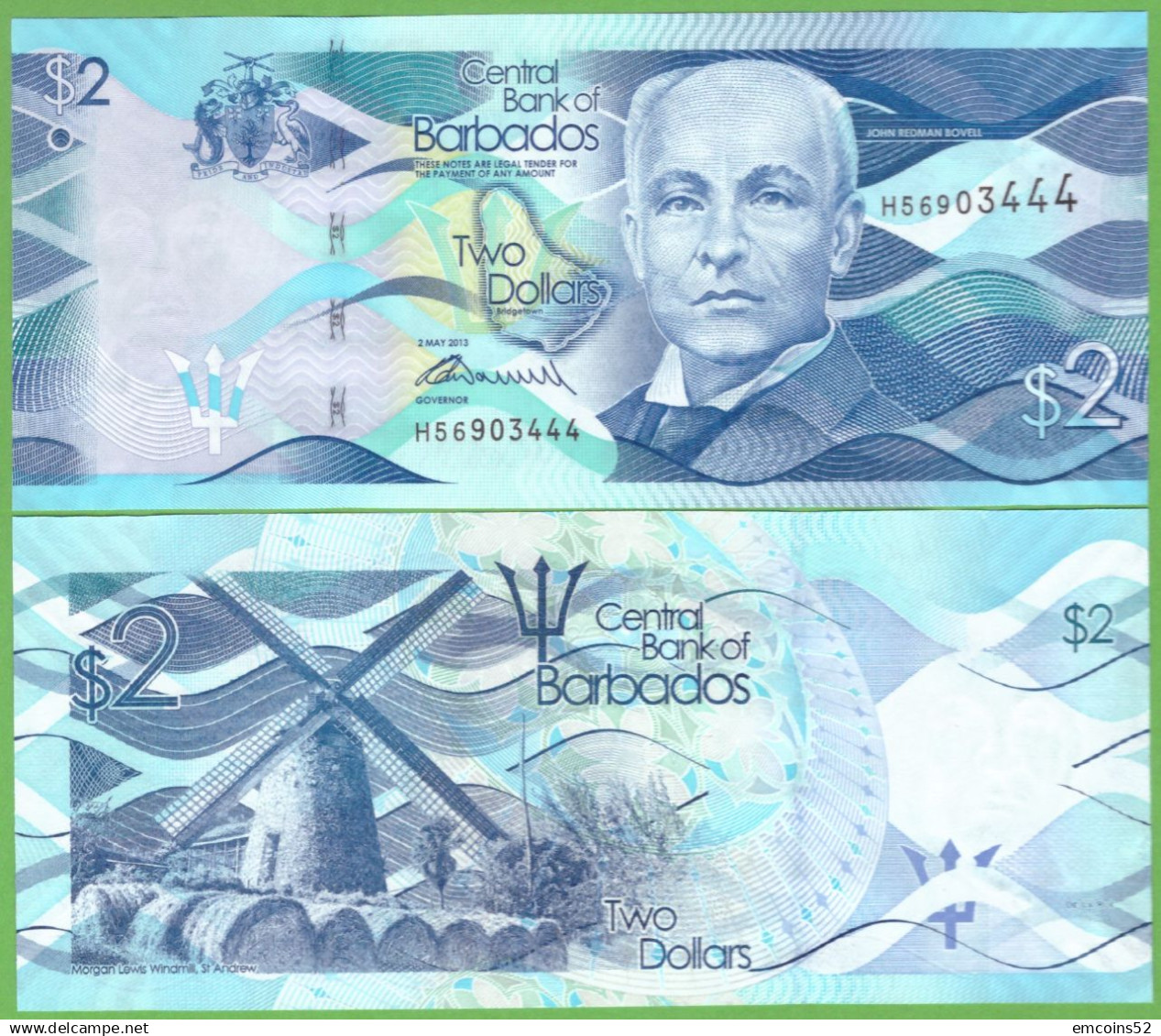 BARBADOS 2 DOLLARS 2013  P-73a  UNC - Barbados (Barbuda)