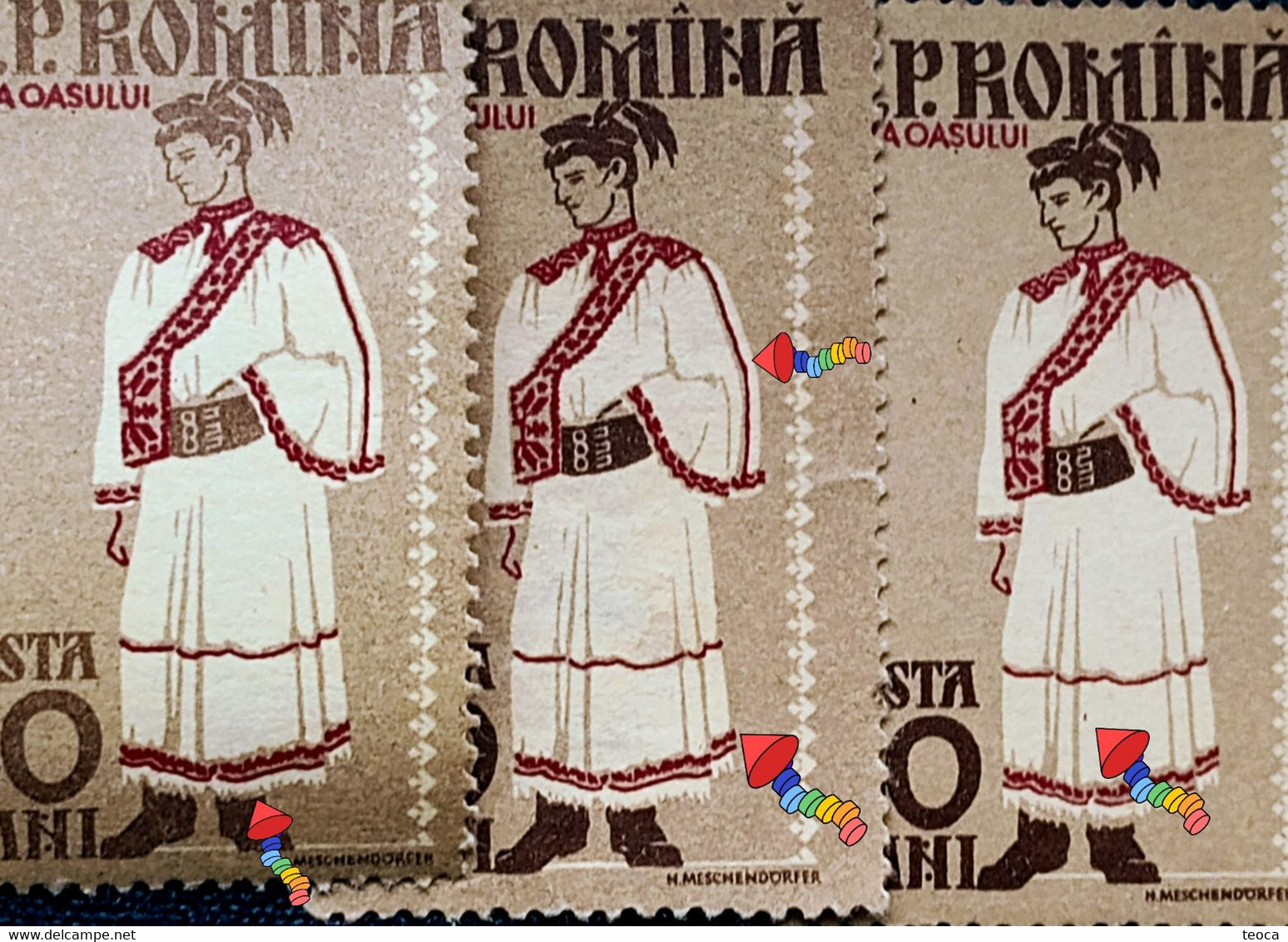 Errors Romania 1958 Mi 1740-1741 Printed With Misplaced Costume Traditional From Tara Oasului Area - Plaatfouten En Curiosa