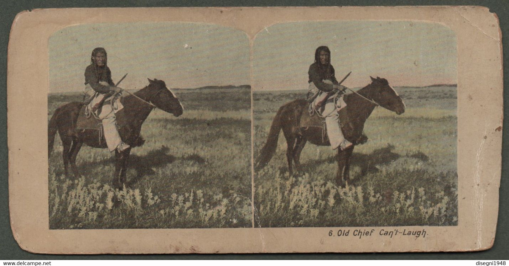 011684 "U.S.A. - NATIVE AMERICANS - 6. OLD CHIEF CAN'T LAUGH" ANIMATA, FOTOGRAFIE STEREOSCOPICHE ORIG. - Stereoskope - Stereobetrachter