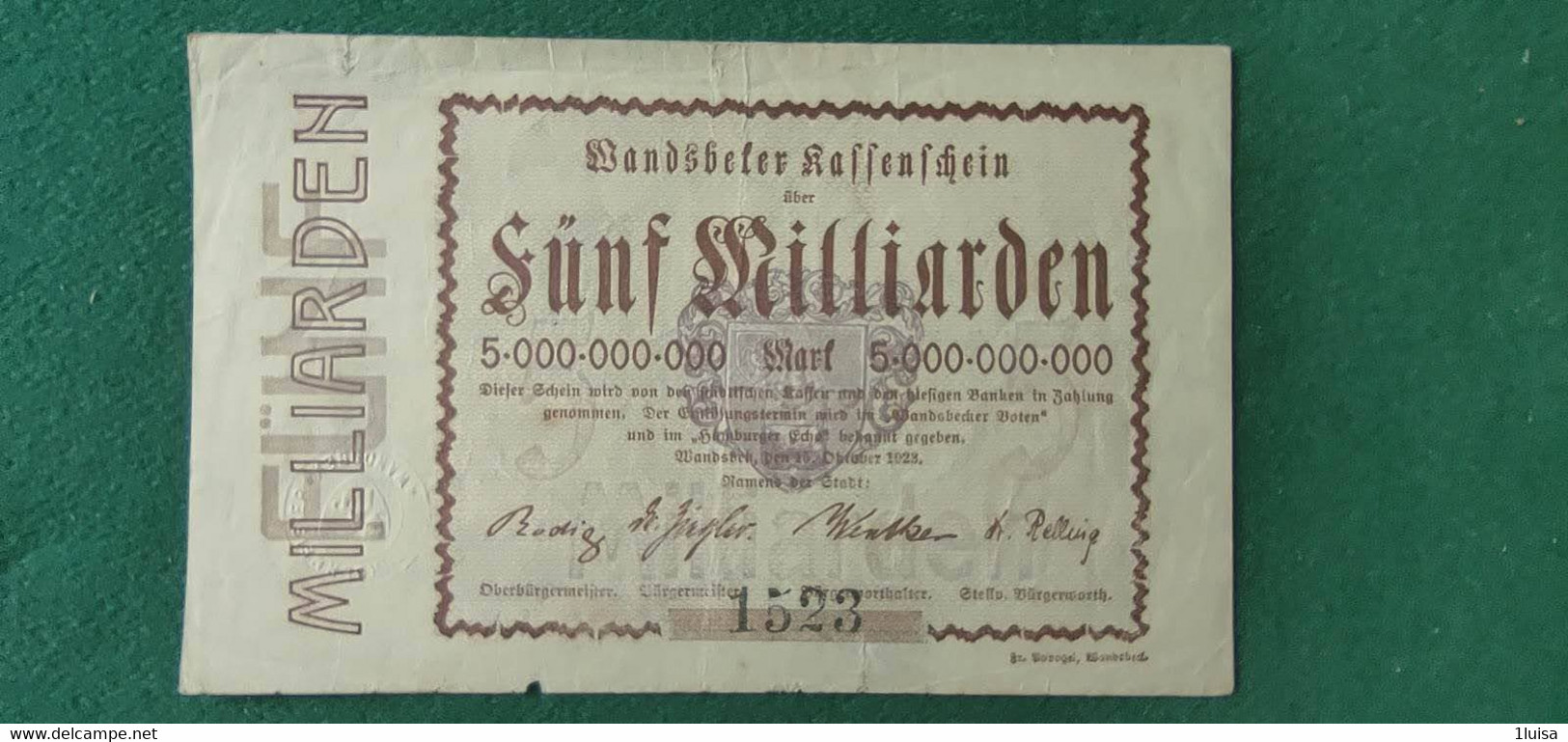 GERMANIA WANDSBEK 5 Miliardi  MARK 1923 - Mezclas - Billetes