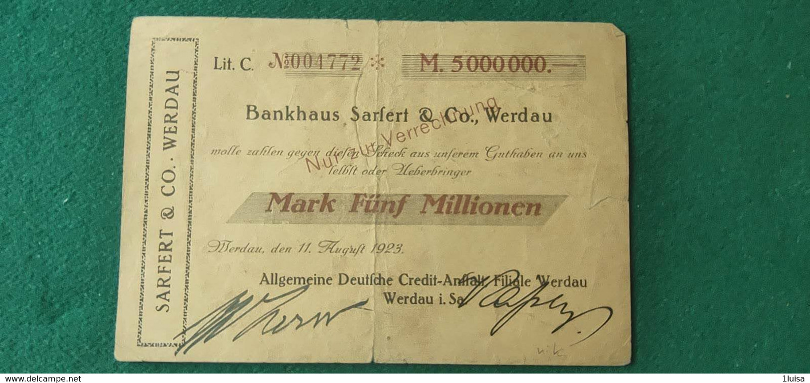 GERMANIA Werdau 5 Milione  MARK 1923 - Kiloware - Banknoten
