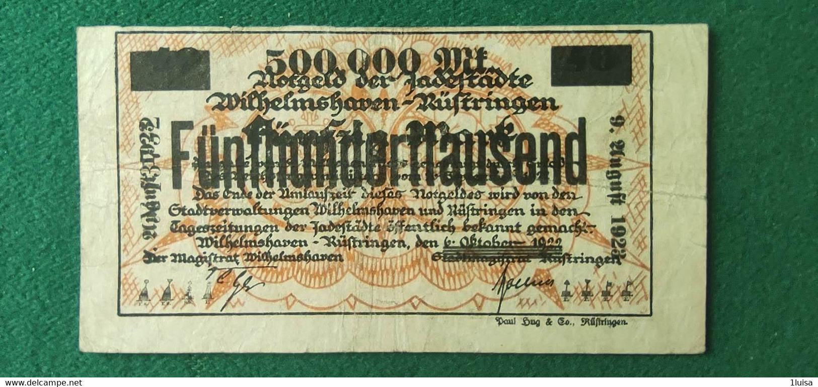 GERMANIA WILHELMSHAVEN 500000  MARK 1923 - Lots & Kiloware - Banknotes