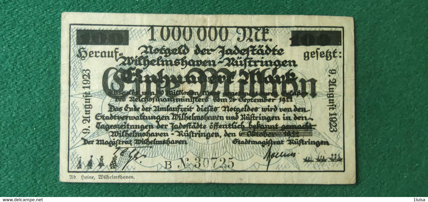 GERMANIA WILHELMSHAVEN 1 Milione  MARK 1923 - Lots & Kiloware - Banknotes