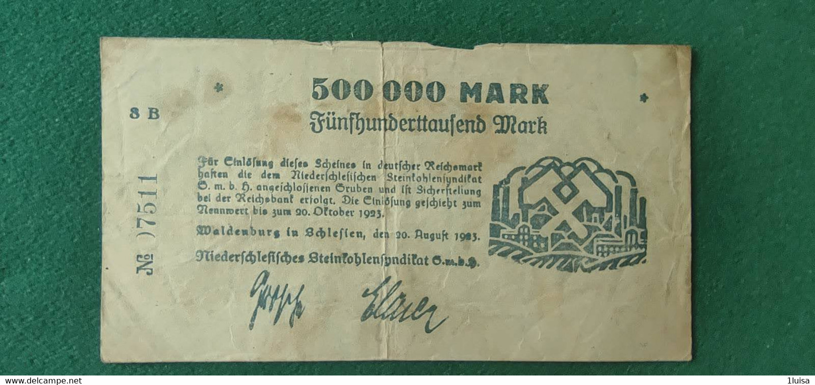 GERMANIA WALDENBURG 500000 MARK 1923 - Lots & Kiloware - Banknotes
