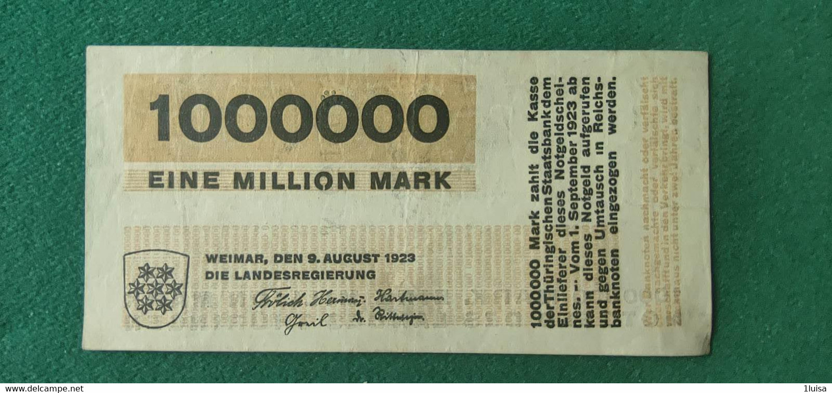 GERMANIA Weimar 1 Milione MARK 1923 - Vrac - Billets